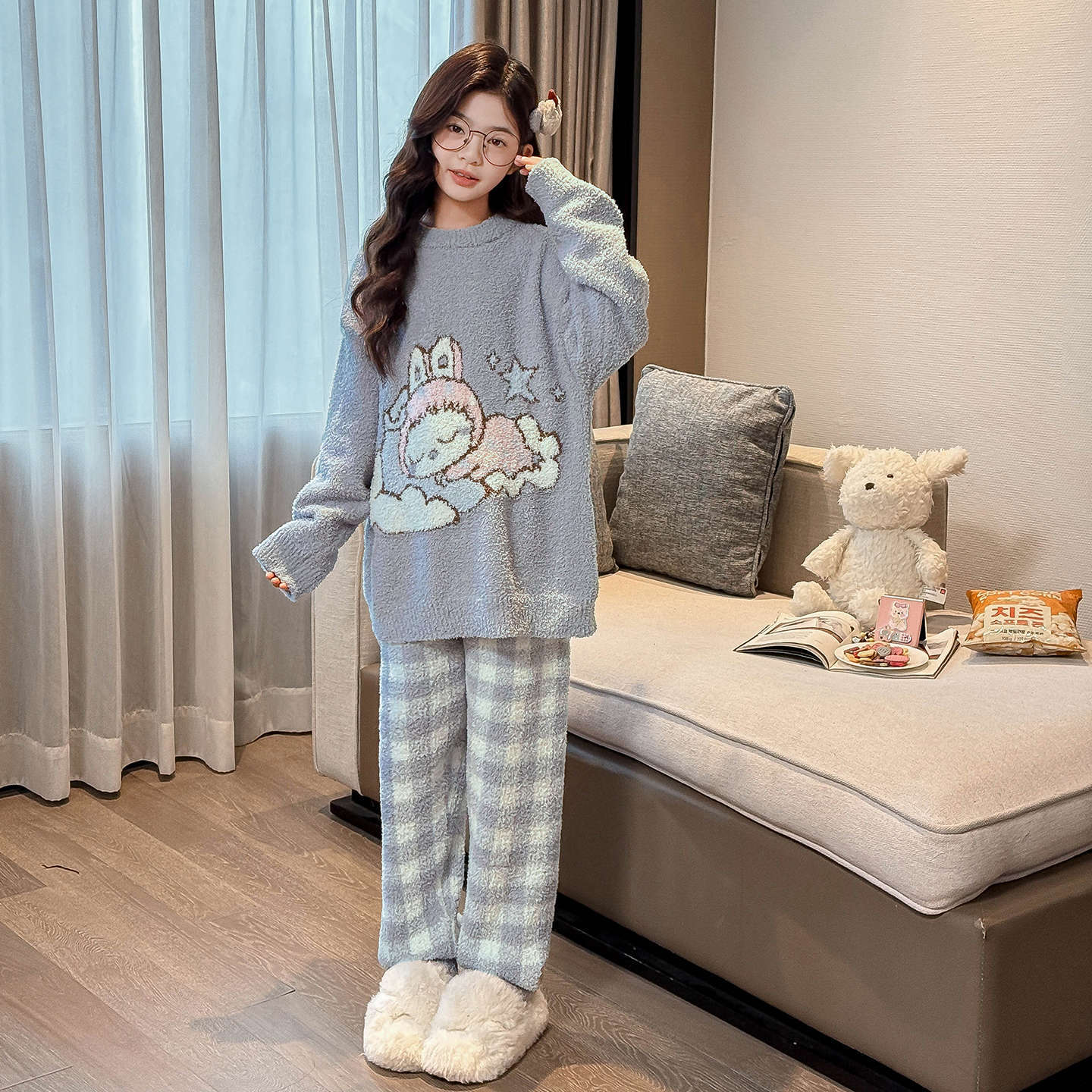 女童春秋款家居服套装加厚睡衣