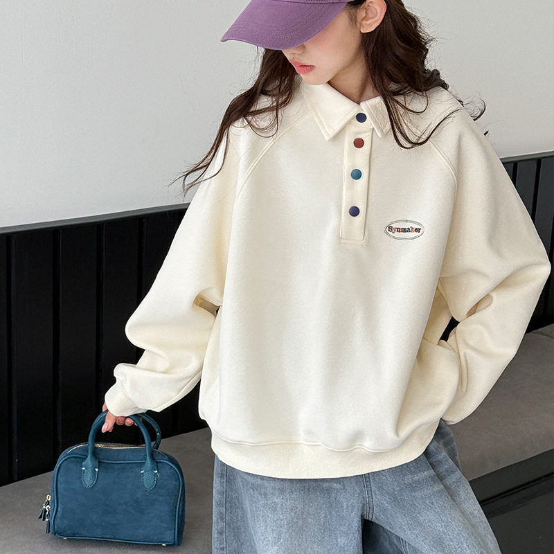 2026女童polo衫卫衣秋装新款儿童刺绣上衣大童洋气休闲纯色衣服