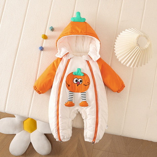 新款男女宝宝加绒连体衣外出服冬季婴幼儿休闲加厚双拉链厚棉衣服