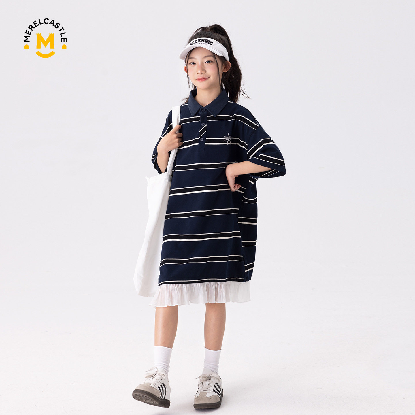 女童夏季薄款条纹Polo连衣裙