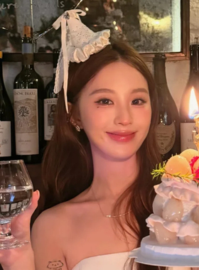 白色蕾丝水钻蝴蝶结生日帽头饰发夹成人生日派对拍照出片发卡边夹