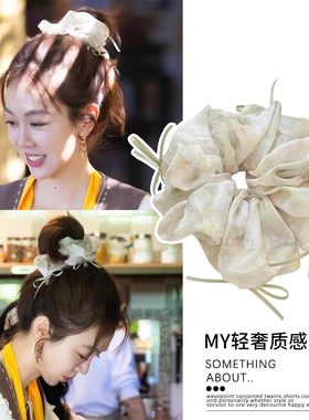 森绿曼波~中餐厅姜妍同款绿色蝴蝶结发圈丸子头头绳头花皮筋头饰