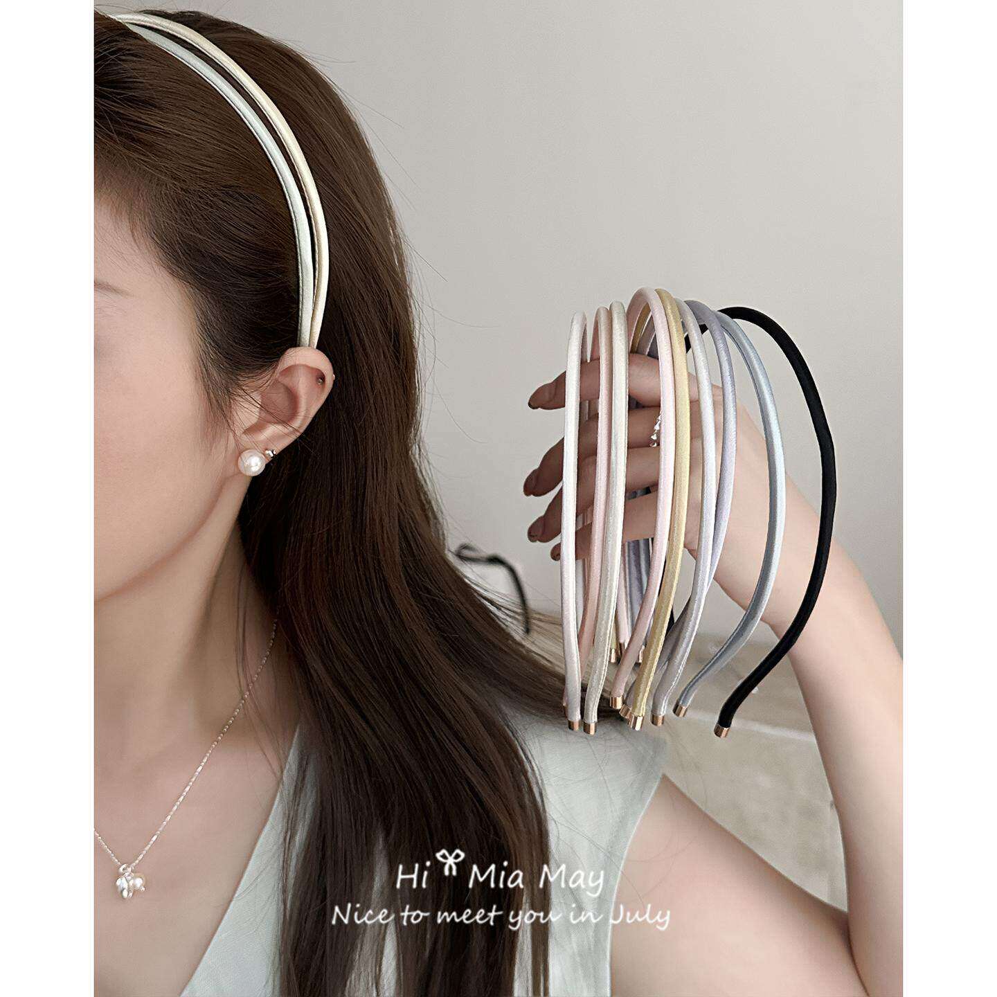 奶油马卡龙~韩国百搭极简风高级感头箍女纤细细边缎面猫眼发箍夏