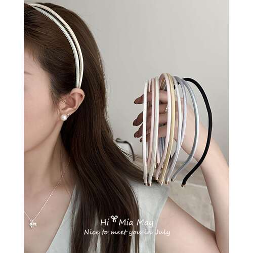 奶油马卡龙~韩国百搭极简风高级感头箍女纤细细边缎面猫眼发箍夏