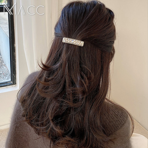 侧边刘海少女珍珠水钻弹簧发夹