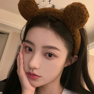 可爱小熊耳朵毛绒头饰发箍女款2026新款网红洗脸发捆发卡刘海发饰