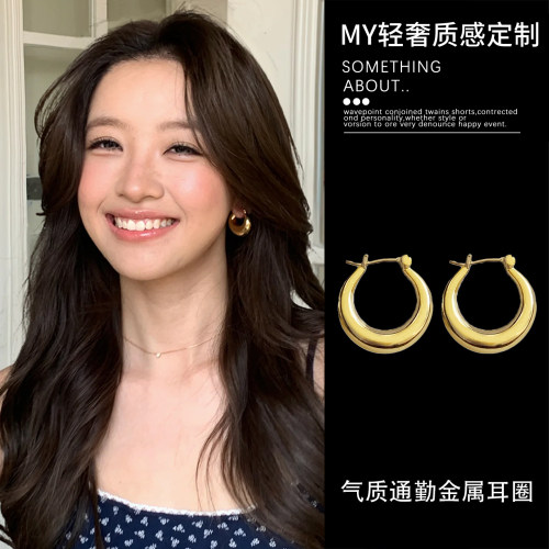 藤井树藤姐同款法式高级小胖圈耳圈耳环通体纯银S925金属耳扣耳饰