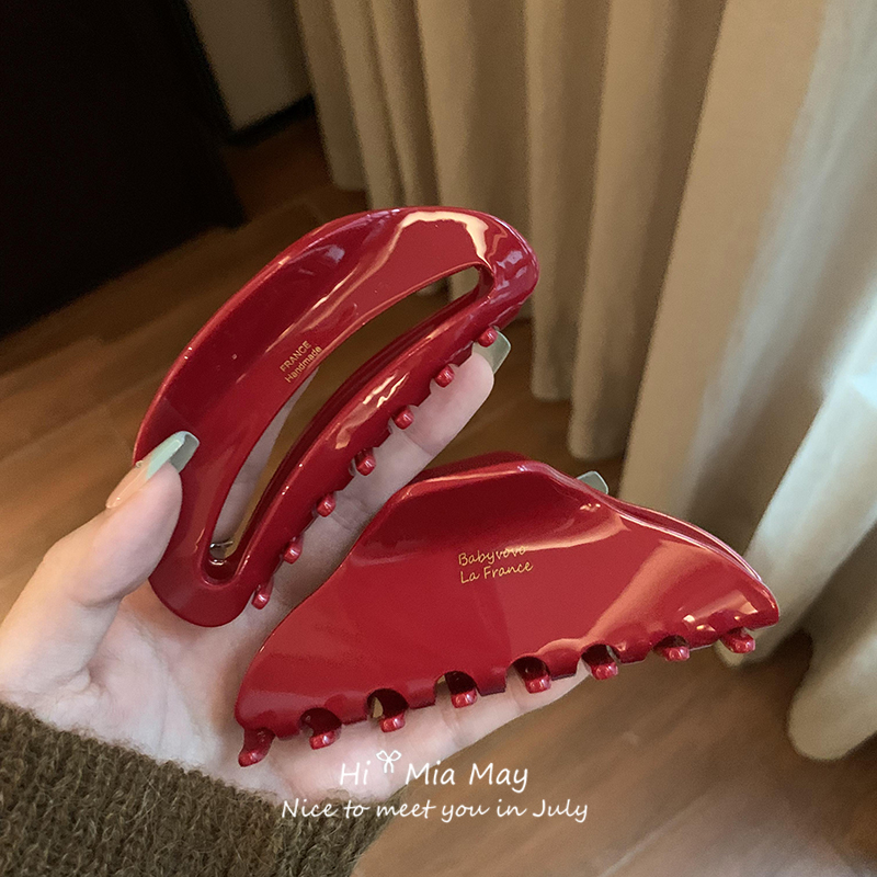 高级感酒红色醋酸抓夹