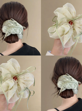 绿色蝴蝶结大肠发圈女高级感韩系网纱头绳发饰发饰2026年新款头花