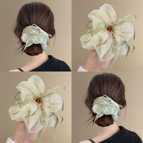 绿色蝴蝶结大肠发圈女高级感韩系网纱头绳发饰发饰2026年新款头花