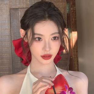 红 明媚 红色缎面超大号大肠发圈高级感订婚喜庆马尾发绳头花女