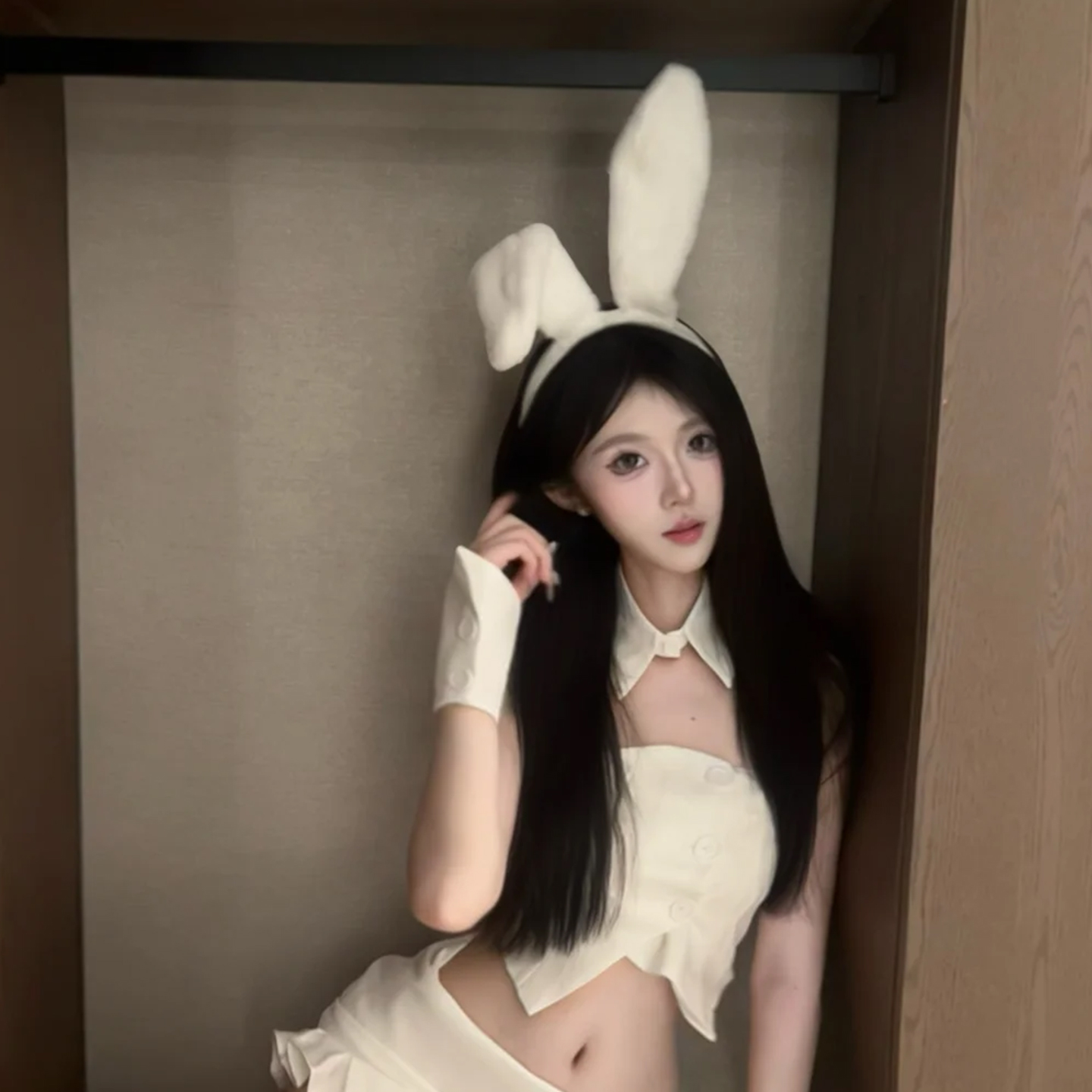 可爱白色兔耳朵毛绒发箍兔子兔女郎头箍压发发卡网红拍照洗脸头饰