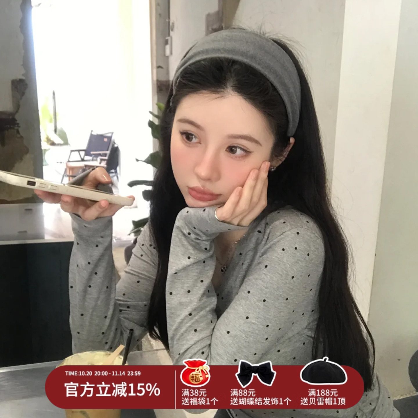 首尔时区~韩系宽边发箍2025新款秋冬高颅顶法式高级灰色头箍发带