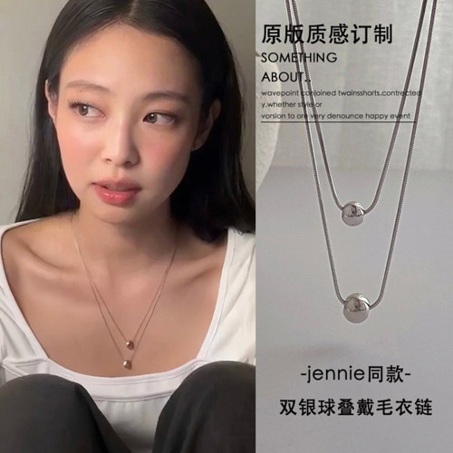 jennie同款钛钢双层一体银球球蛇骨链女2026年新款时尚ins风项链