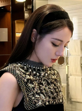 迪丽热巴同款黑色宽边丝绒发箍女款2025年秋冬新款高颅顶头箍头饰