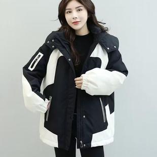 韩系撞色连帽保暖羽绒服冲锋衣2025冬季 加厚宽松百搭休闲外套 新款