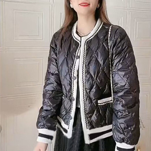 轻薄白鸭绒羽绒服女短款 显瘦小香风小个子百搭外套潮 冬装 2023新款