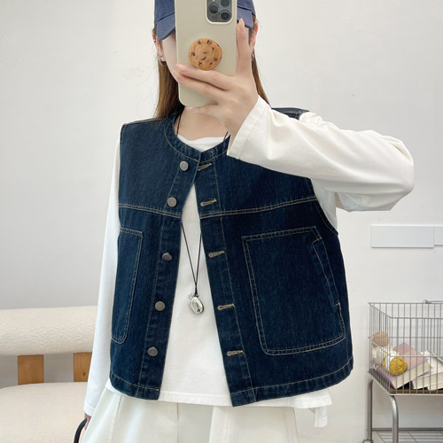 深蓝牛仔短外套女复古百搭