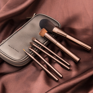日本NUSVAN金属化妆刷6件套刷柔软便携粉底眼影刷原木双头眉刷