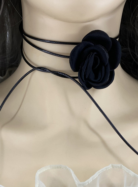纯欲风黑色山茶花项链女法式气质脖子配饰颈链颈环choker项圈颈带