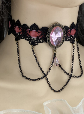 网红超仙美choker粉色蕾丝花朵项圈lolita锁骨链气质复古项链女