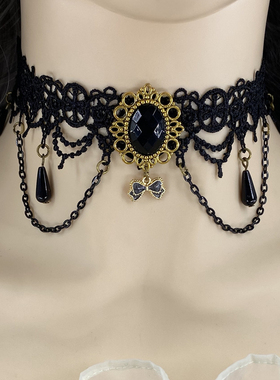 欧美外贸复古黑色蕾丝装饰假领子颈链短项链项圈饰品哥特风锁骨链