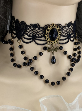lolita哥特暗黑项链多层珍珠颈链