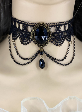 原创宫廷复古夸张风哥特项链蕾丝花时尚颈链女锁骨链短款
