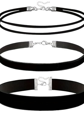 黑色丝绒多层锁骨链三件套