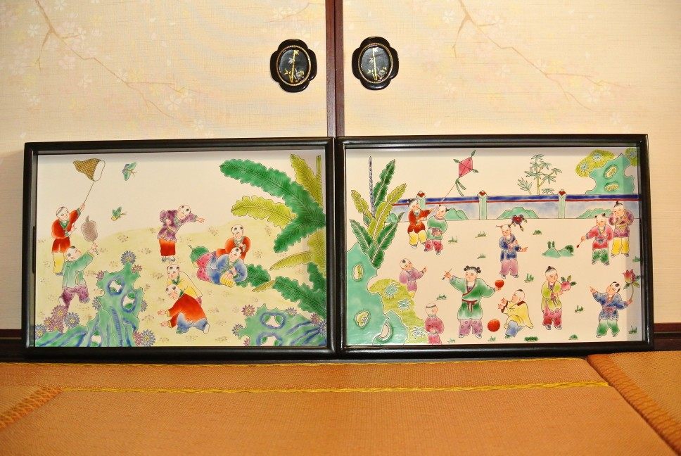 婴戏图高两河手绘粉彩仿古瓷器托盘茶盘收纳盘摆件画新婚送礼祝福