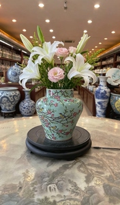 宽口坛花瓶高两河手绘粉彩瓷器新中式装饰家居花瓶插花酒店大堂桌