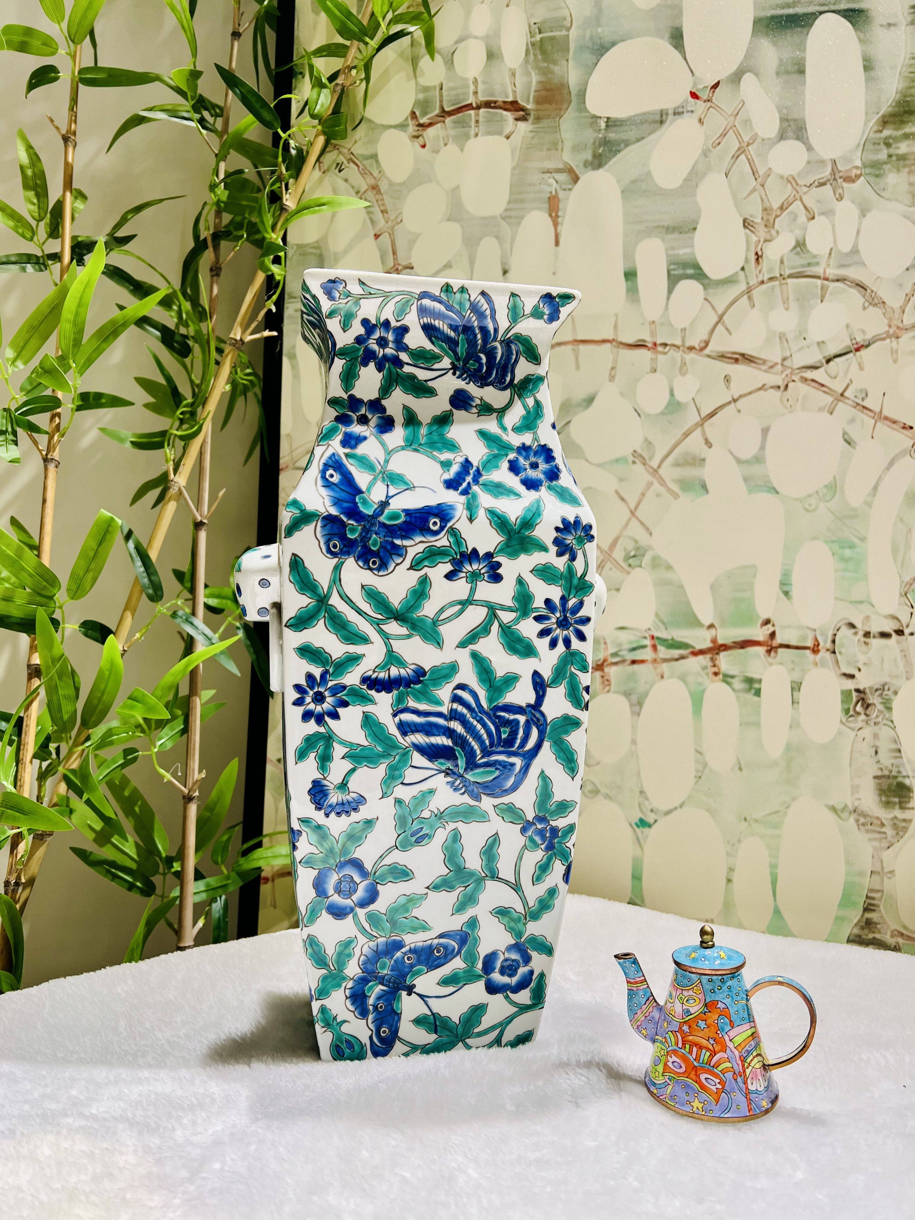 扁耳瓶高两河手绘瓷器花瓶摆件花插工艺品仿古中式条案玄关柜摆瓶