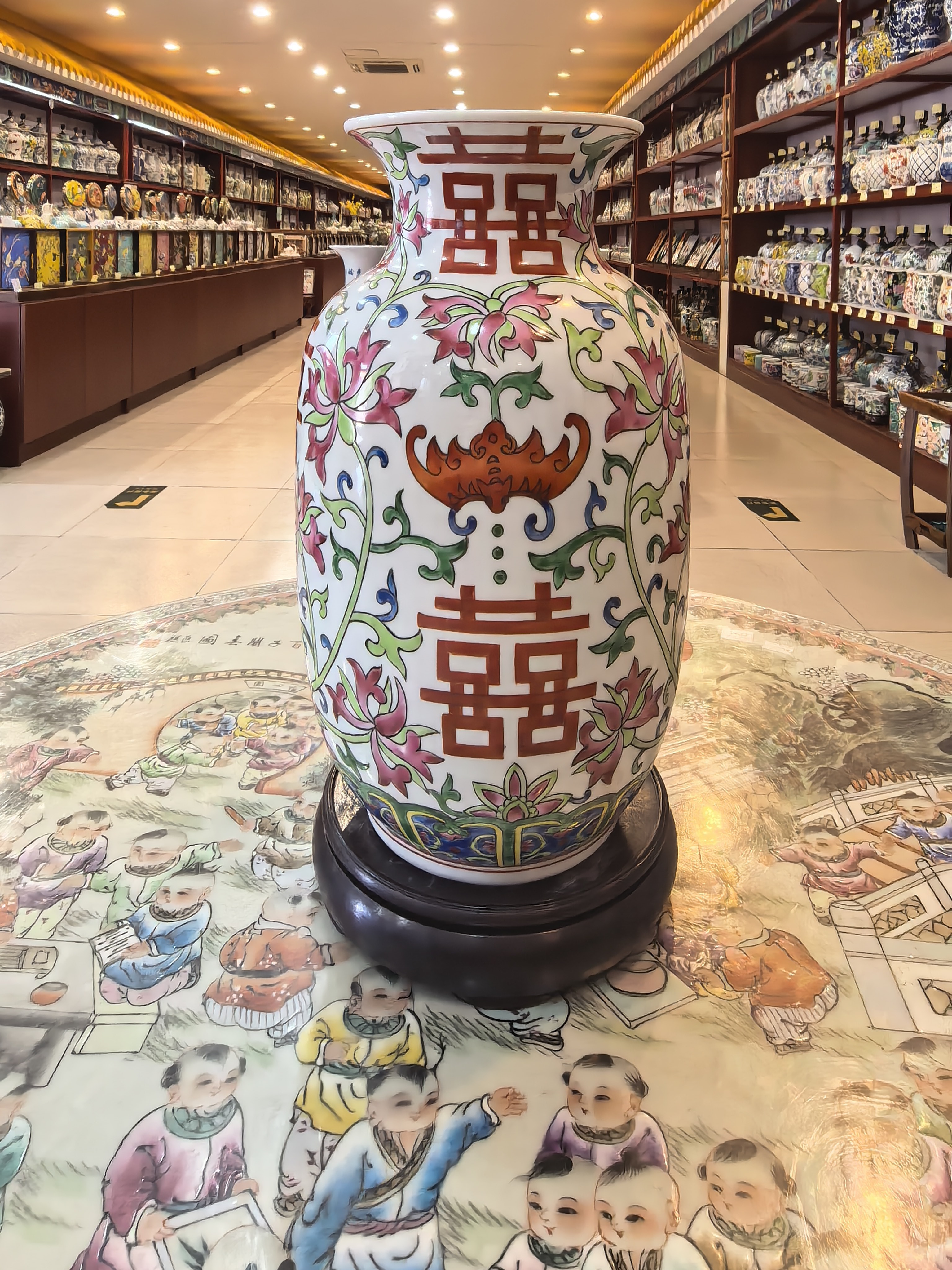 冬瓜瓶高两河手绘粉彩瓷器花瓶花插新中式摆件多宝阁博古架乔迁礼