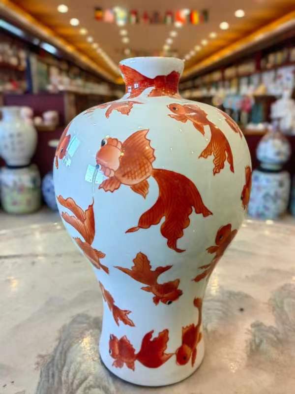 花插瓶高两河手绘瓷器花瓶插花送礼出口尾单桌面摆件伴手礼物陶瓷