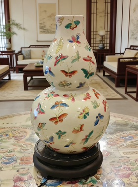 葫芦瓶高两河手绘粉彩瓷器花瓶插花福禄送礼自用乔迁多宝阁博古架