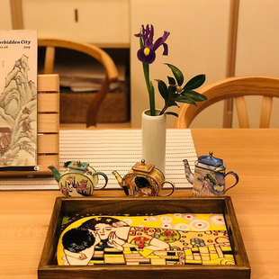 长方浮雕高两河瓷板画镶嵌榆木托盘茶盘家居摆件果盘桌面收纳盒盘