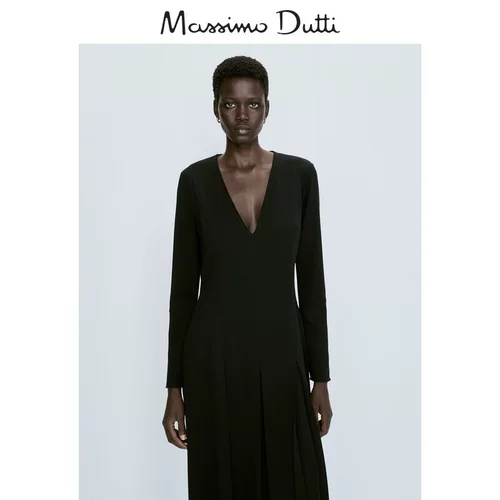 Massimo Dutti, летнее элегантное длинное платье, 2023, свободный крой, V-образный вырез