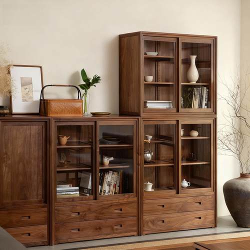 新中式实木书柜黑胡桃收纳