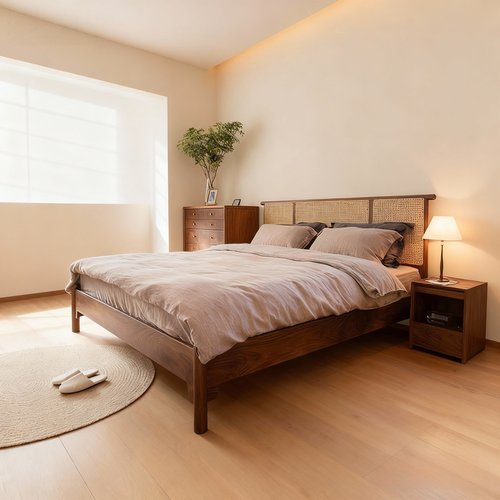 宋代美学新中式实木床黑胡