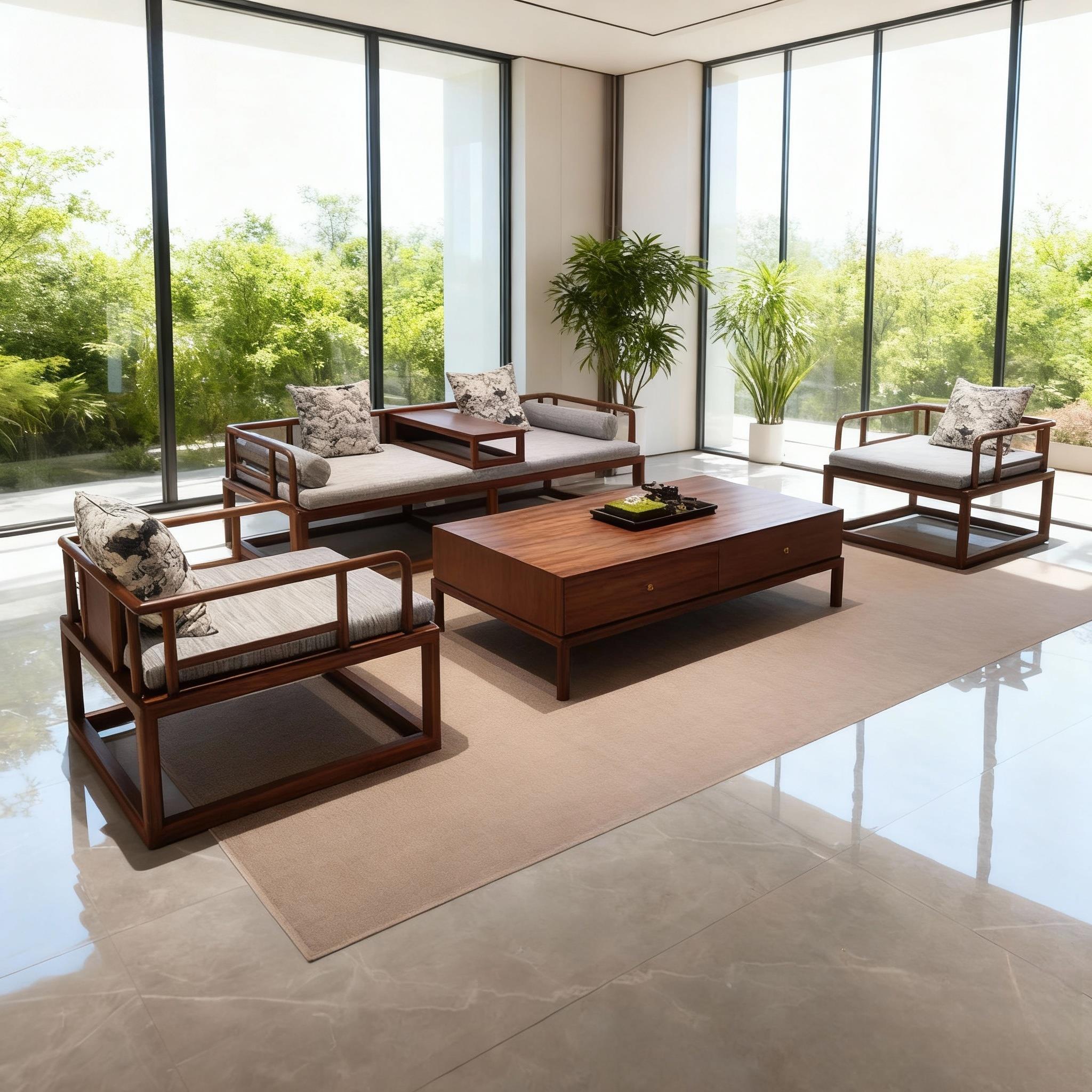 宋式美学北黑胡桃木沙发组