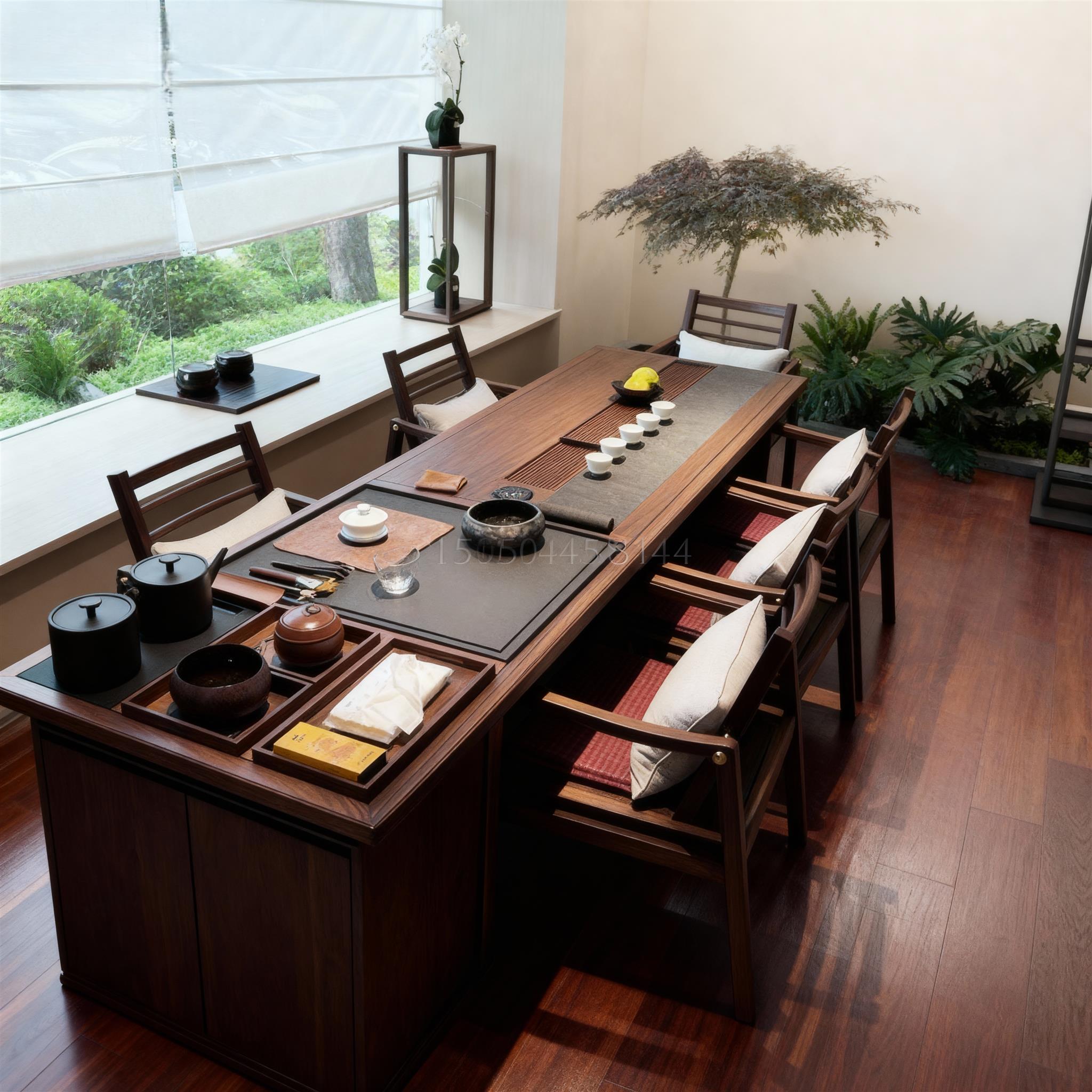 新中式茶桌禅意室黑胡桃木