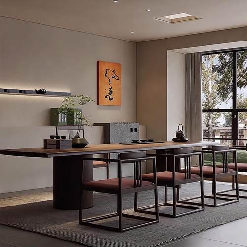 新中式黑胡桃木茶桌椅组合