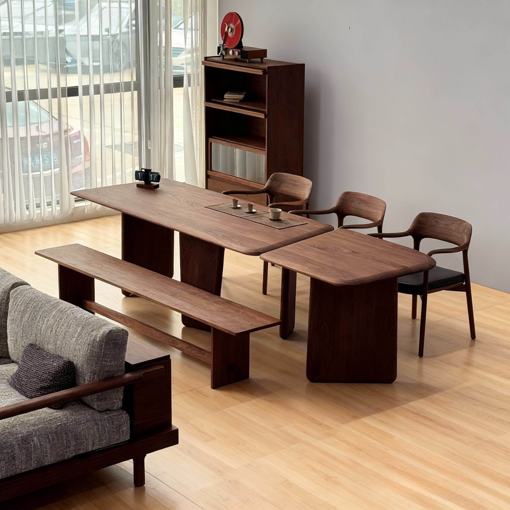 新中式实木茶桌椅长短组合