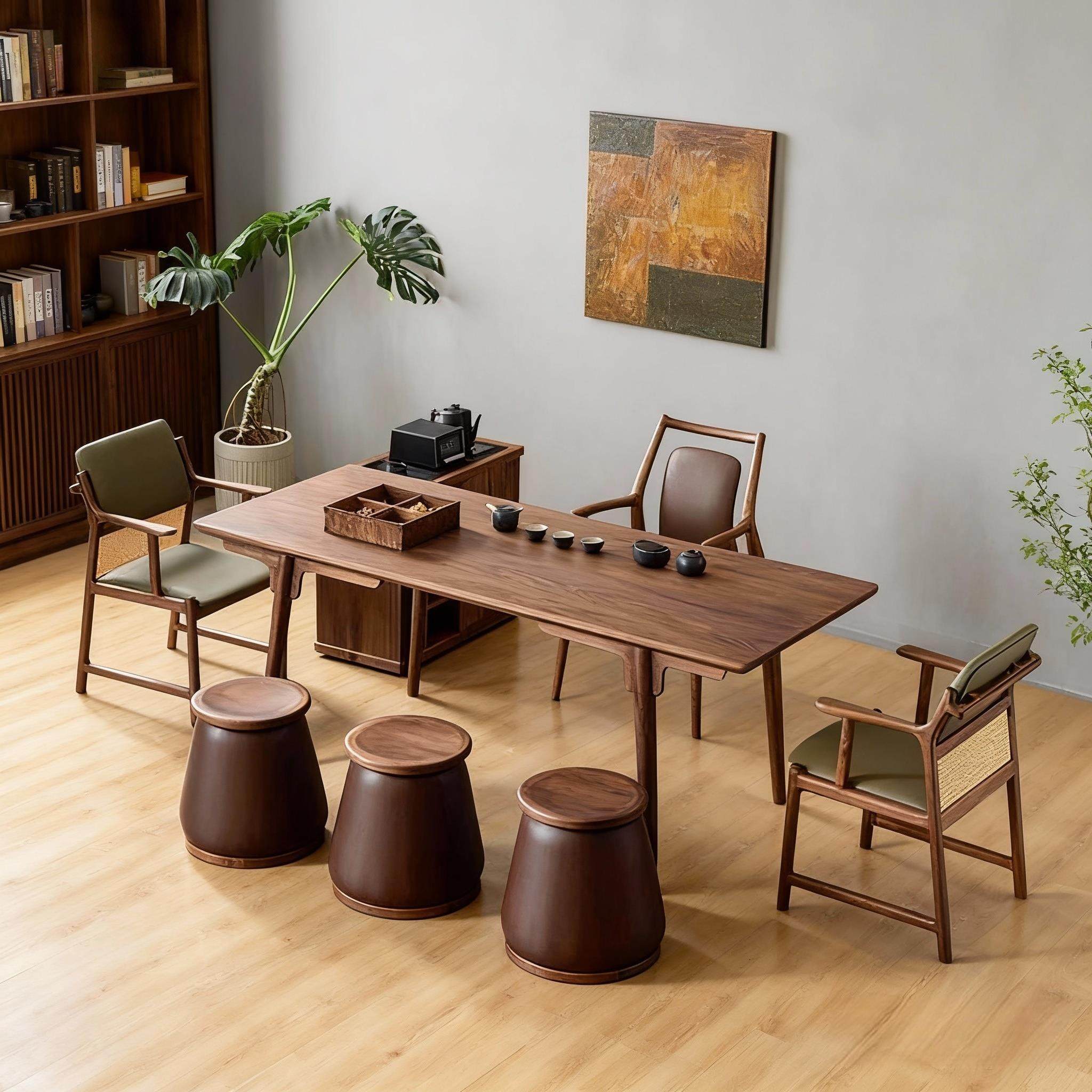 北美新中式茶桌椅组合实木