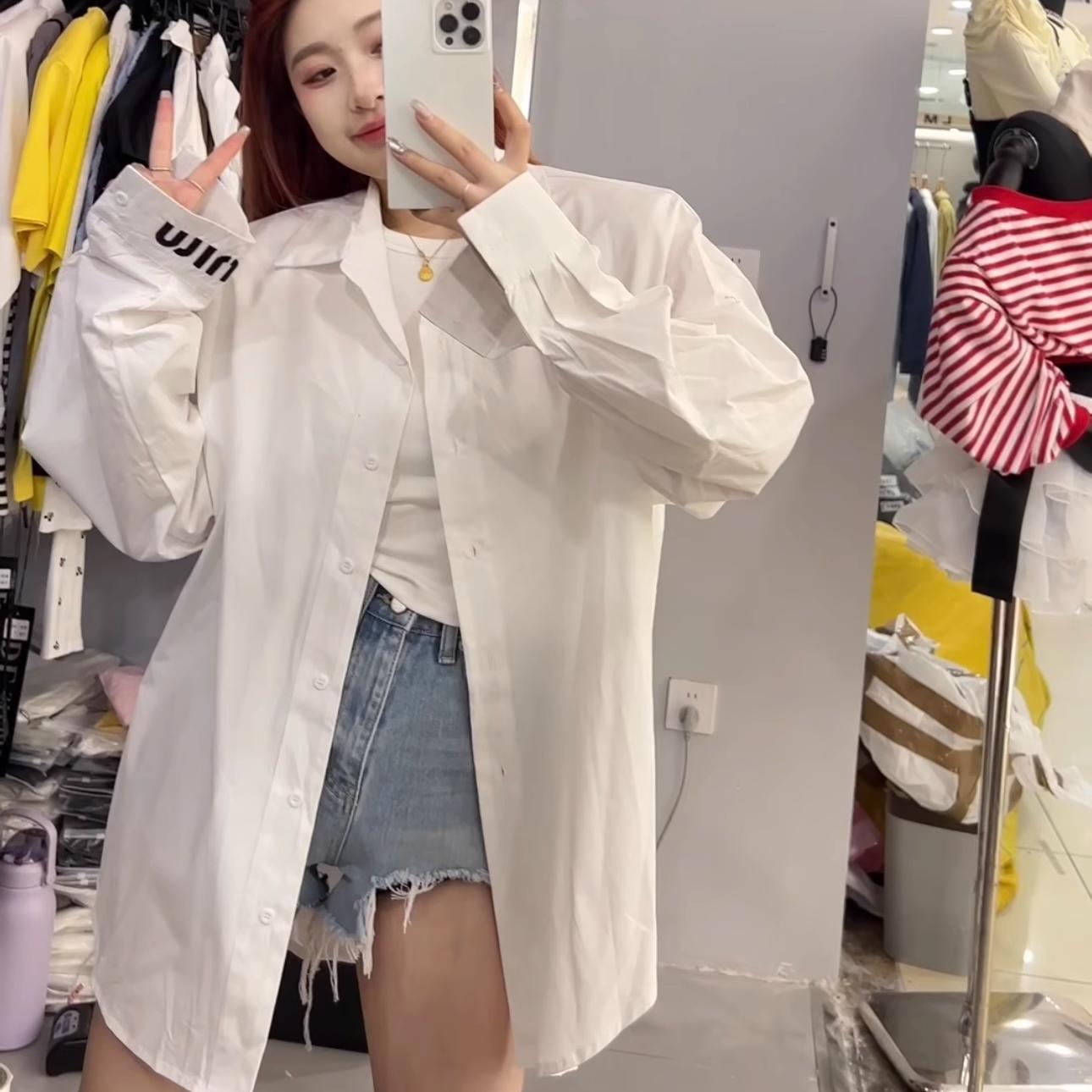 白色休闲时尚衬衫女款春季2025新款小个子春款薄款女长袖衬衣外套