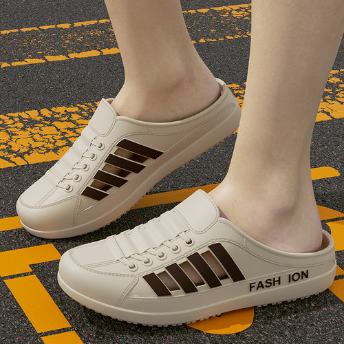 2025新款洞洞拖鞋男透气防滑包头韩版防懒人一脚蹬半拖凉鞋潮鞋