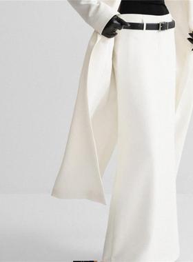 White Split Skirt 设计感欧美气质白色开叉长款修身高腰半身裙女