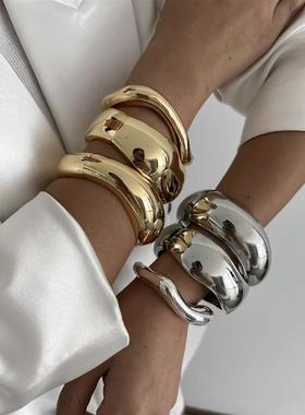 欧美新款金属光面手镯几何宽手环 Metal Smooth Wide Bracelet