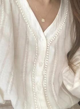 Spring 2025 VNe Lace Trimd Wons White Long Sleeve Pure