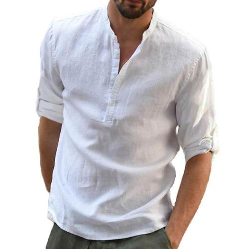 KB New Mens Casual Blouse Cotton Linen Shirt Loose ops